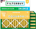 Filterbuy 24x24x2 Air Filter MERV 11 Superior Pet & Allergy Defense (6-Pack), Electrostatic Pleated HVAC AC Furnace Filters Replacement, Made in USA (Actual Size: 23.38 x 23.38 x 1.75)