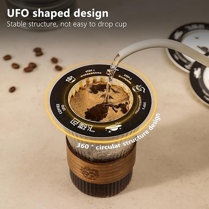 UFO Coffee Filter Paper Bag, Portable Hanging Ear Drip Coffee Bag, Single Serve Disposable Pour Over Filter Bag for Camping, Travel, Office, Home, No Adhesive, 16pcs (UFO)