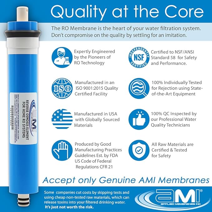 APPLIED MEMBRANES INC. 75 GPD Reverse Osmosis Membrane | RO Membrane Water Filter Replacement for Reverse Osmosis Water Filtration System | 1.8" x 12" Universal Compatibility, Pack of 5