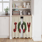 Red Green Christmas Kitchen Curtains 54 Inch Long 2 Panel Set, Rod Pocket Window Curtains Panels, Farmhouse Xmas Botanical Winter Light Filtering Drapery Draperies for Bathroom Bedroom 52"W x 54"L
