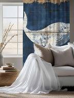 Sheer Curtains 72 Inches Long, Ocean Whale Blue Semi Sheer Curtains Light Filtering Window Treatment, Summer Sea Vintage Wooden Grain Privacy Voile Drapes for Living Room Bedroom 52x72 Inch