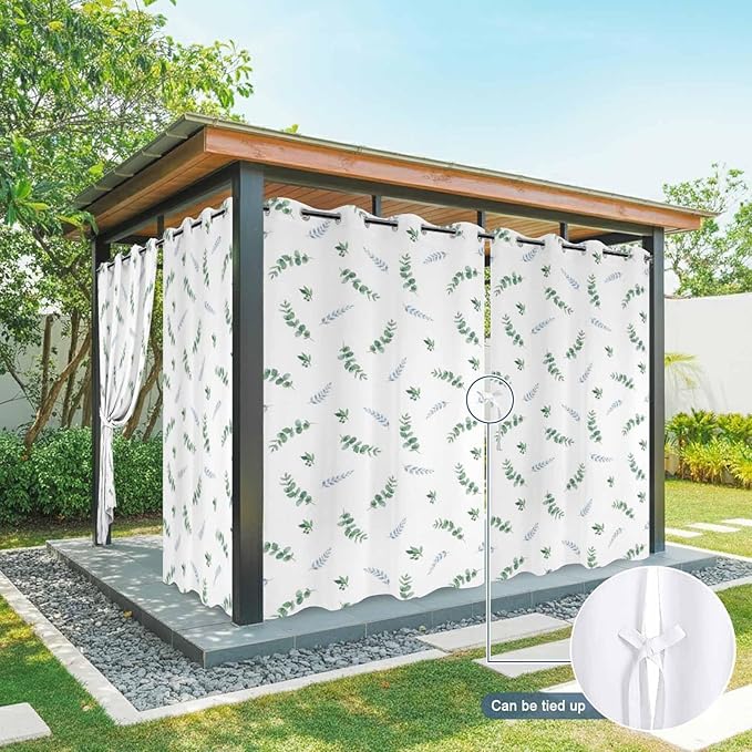 Leaf Outdoor Curtains for Patio Summer Jugal Leaves Pastoral Plant Waterproof Outside Curtains with Grommet Top Weatherproof Curtain for Cabana Pergola Gazebo, 2 Pack, 54" W x 95" L