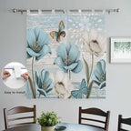 Spring Floral Bedroom Curtains 72 Inch Length, Window Curtains Tab Top, Vintage Tulips Flower Butterfly Retro Wood Blue Light Filtering Window Treatments Drapes 52"x72" 2 Panel