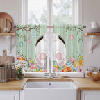Easter Kitchen Curtains 45 Inch Long 2 Panel Set, Rod Pocket Window Treatment, Spring Watercolor Bunny Eggs Wooden Grain Green Light Filtering Panels Short Drapes for Bathroom Camper 42"W x 45"L