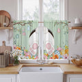 Easter Kitchen Tier Curtains 45 Inch Long 2 Panel Set,Rod Pocket Short Window Treatment,Spring Watercolor Bunny Eggs Wooden Grain Green Light Filtering Curtains & Drapes for Bathroom 27.5"W x 45"L