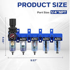 1/4'' NPT 5 Stage Air Drying System,Air Compressor Dryer System,5 &0.5 &0.01 Micron Filter Cartridge,Double Desiccant Dryers & Air Regulator,Metal Bowl, Semi-Auto Drain,Industrial Grade-Blue