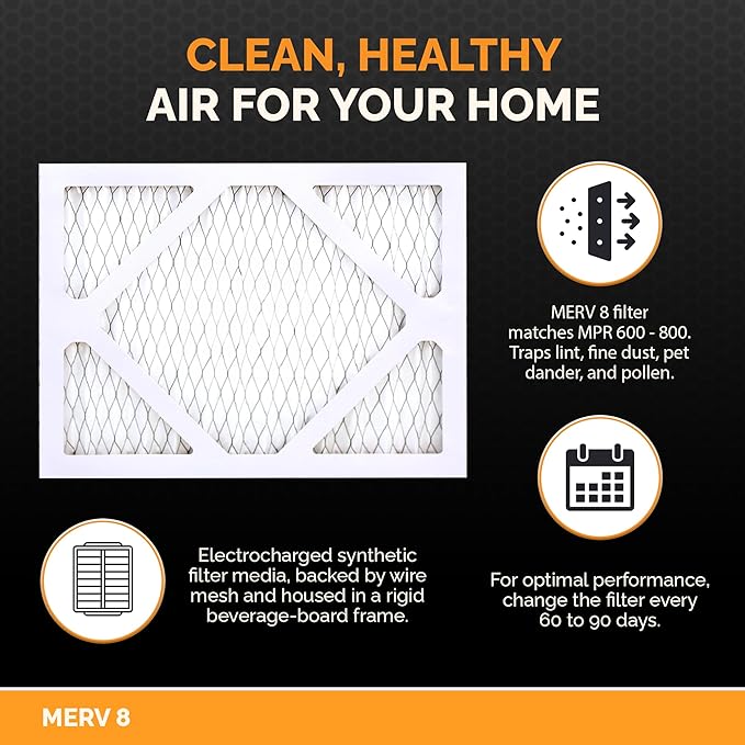 Tiger Tough 24x24x1 Air Filter MERV 8 MPR 600-800, High-Performance Pleated HVAC AC Furnace Filter Replacement for Home, 6-Pack