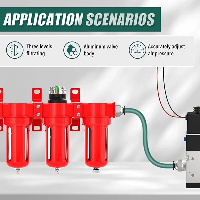 Industrial Grade 4-Stage Aluminum Air Drying System, 1/2 Inch NPT, 0-150 PSI, Desiccant Dryer, air Regulator, Particulate Filter and Coalescing Filter (Manual Drainage)