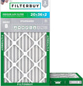 Filterbuy 20x36x2 Air Filter MERV 8 Essential Dust & Allergy Defense (2-Pack), Electrostatic Pleated HVAC AC Furnace Filters Replacement, Made in USA (Actual Size: 19.50 x 35.50 x 1.75)
