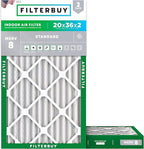Filterbuy 20x36x2 Air Filter MERV 8 Essential Dust & Allergy Defense (2-Pack), Electrostatic Pleated HVAC AC Furnace Filters Replacement, Made in USA (Actual Size: 19.50 x 35.50 x 1.75)