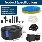 AquaMiracle All-in-One Koi Pond Filters for Outdoor Ponds 350-500 Gal, Pond Fountain Pump with 3 Spray Patterns, Fountain Kit with 550GPH Water Pump for Garden, Water Feature, Bird Baths