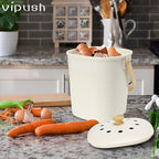 Vipush Bamboo Fiber Compost Bin with Lid Small Countertop Compost Bin Includes Charcoal Filter, Beige