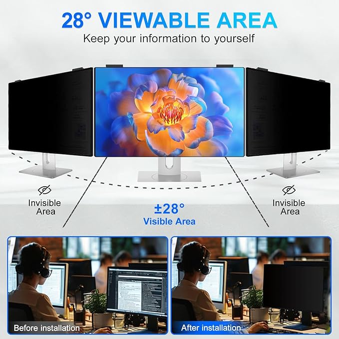 2Pack Magnetic 27 Inch Privacy Screen for Computer Monitor 16:9 Aspect Ratio, Hanging Removable Anti-Blue/Glare Protector Film, Anti Spy Desktop Security Private Filter 27in