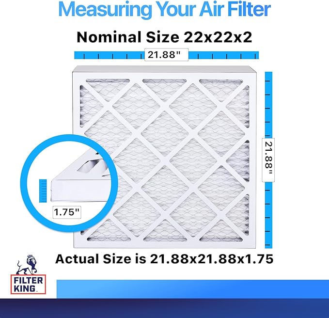 Filter King 22x22x2 Air Filter | 12-PACK | MERV 8 HVAC Pleated A/C Furnace Filters | MADE IN USA | Actual Size: 21.88 x 21.88 x 1.75"