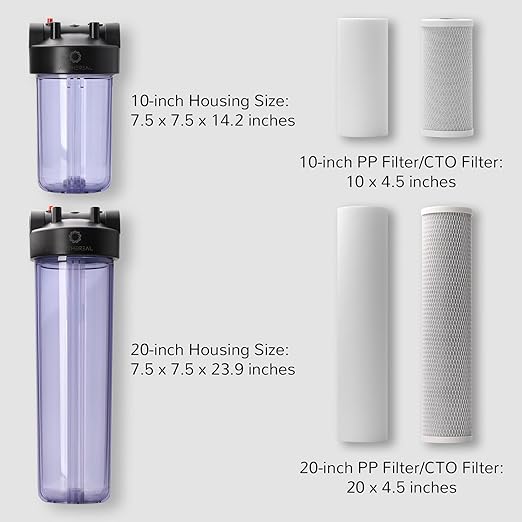 Airthereal Whole House Water Filter Housing, Sediment Filter for Well and City Water, 20"x4.5" Sediment Water Filter Cartridges with 3/4" NPT Port, Pre-Filtration System Includes 1-Pack CTO Filter