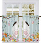 Easter Bunny Kitchen Curtains 54 Inch Long 2 Panel Set,Rod Pocket Window Curtains Panels,Easter Eggs Spring Farmhouse Wood Grain Teal Blue Light Filtering Drapery Draperies for Bathroom 52"W x 54"L