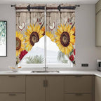 Sunflowers Swag Valances for Windows, Retro Flower Barn Doors Butterfly Farmhouse Brown Rod Pocket Kitchen Curtains Valance, Small Window Curtains Swag for Cafe Living Room, 2 Panels, 36x36 inch