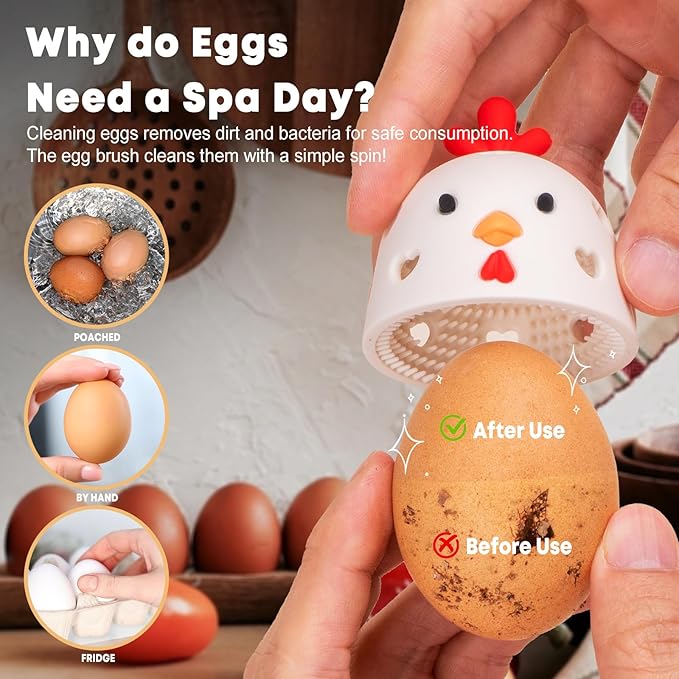 2PCS Egg Cleaner, Egg Washer for Fresh Eggs,Silicone Chicken Coop Accessories Farm Fresh Egg Cleaning Brush, Silicone Practical Vegetable and Fruit Scrubber Tool (White and Light Brown)