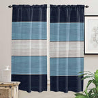 Vintage Country Woodcuts Window Valance Curtains, Blue Gradient Striped Light Filtering Kitchen Valance with 3-inch Rod Pocket for Living Room Bathroom Bedroom,2 Panel,52x72In