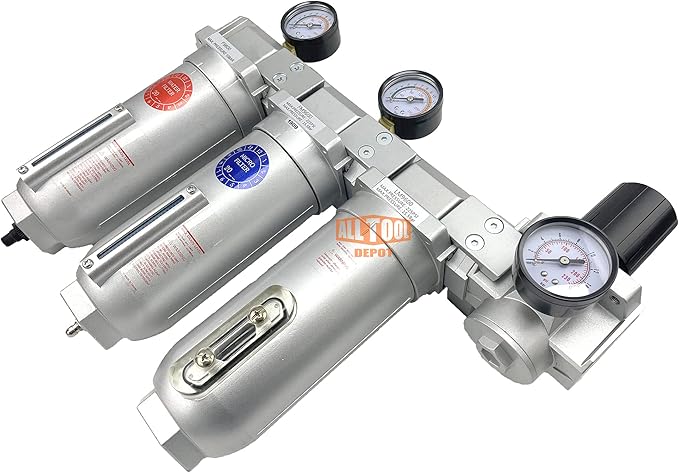 3/4" NPT SUPER DUTY Industrial Grade 4 Stages Filter Coalescing Desiccant Dryer Regulator System For Compressed Air Lines, Metal Bowls, Great For Paint Spray And Plasma Cutter (AUTO DRAIN)