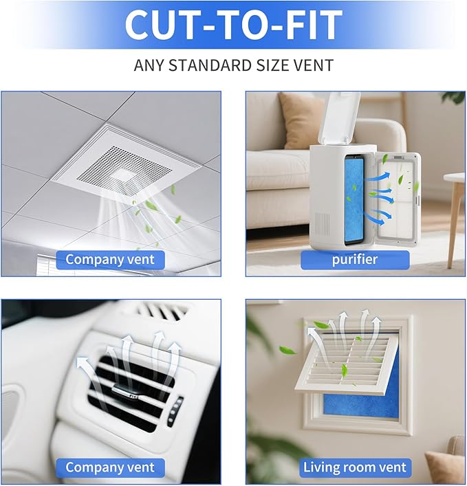 Custom Size Air Vent Filters,12''x120''x1'' Cut to Fit Air Filter Material with MERV 8 Rating & Adhesive Tape, for Home Floor, Grilles, Ceiling, HVAC Furnace Vents