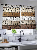 Sheer Curtains 54 Inch Length, Brown Beige Farmhouse Semi Sheer Curtains Light Filtering Window Treatment, Black Dog Paw Vintage Wooden Privacy Voile Drapes for Living Room Bedroom 52x54 Inch