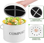 Kitchen Compost Bin 0.8 Gallon Metal Countertop Compost Bin with Lid and Handle, Smell Resistant Indoor Waste Bucket for Food Waste(White,1)