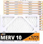 Tiger Tough MERV 10 Air Filters, 9x12x1 – MPR 1000 Pleated HVAC AC Furnace Filter Replacement for Home, Pack of 12