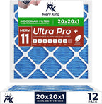 MervKing 20x20x1 Air Filter Actual Size: 19.7" x 19.7" x 0.75" MERV 11 MPR 1000-1200 | MADE IN USA | 12-Pack | Pleated HVAC AC Furnace Replacement