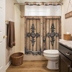 Wood Barn Door No Hook Shower Curtain with Snap in Liner Set, Waterproof Shower Curtains for Bathroom, Wooden Plank Fabric Shower Curtain, See Through Mesh Top Window, 60" W x 72" L