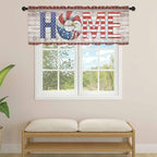4th of July Sheer Valances for Windows 54"x18", Light Filtering Kitchen Curtains Valance, Stars Striped Farmhouse American Flag Wood Grain Rod Pocket Chiffon Curtains for Living Room Bedroom Cafe
