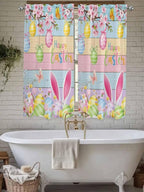 Colorful Easter Bedroom Curtains 63 Inches length, Spring Watercolor Bunny Egg Flower Wood Grain Window Treatment Curtain Drapes, Rod Pocket Curtain Panels for Living Room Kitchen, 42"x63", 2 Panels