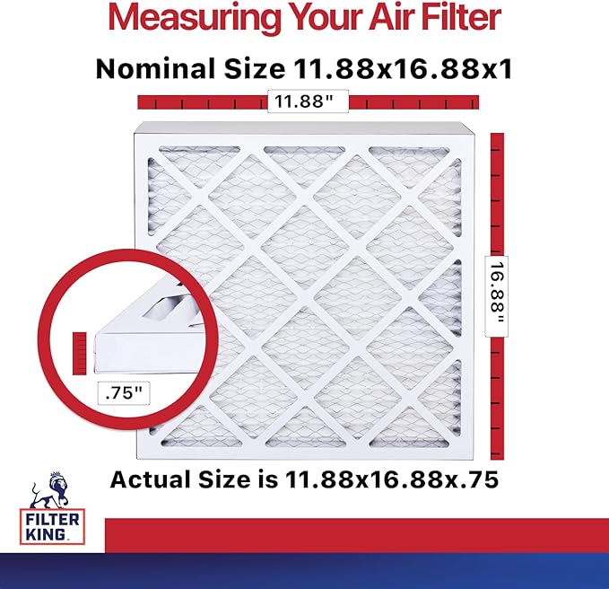 Filter King 11.88x16.88x1 Air Filter | 6-PACK | MERV 11 HVAC Pleated A/C Furnace Filters | MADE IN USA | Actual Size: 11.88 x 16.88 x .75"