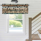 Dog Paws Valances for Windows, Teal Brown Wood Grain Kitchen Valance Light Filtering Rod Pocket Short Curtains for Kitchen Bathroom, 1 Panel, 42"x18"