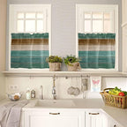 Vintage Plank Turquoise Brown Window Valance Curtains, Farmhouse Wood Grain Light Filtering Kitchen Valance with 3-inch Rod Pocket for Living Room Bathroom Bedroom,2 Panel,27.5x36In