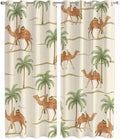 2 Panel Kitchen Cafe Curtains, Date Coconut Tree Sunlight Filtering Nature Air Through, Home Decor Window Covering Tier Curtains for Living Room 104W x 96L inch Desert Camels Botanical Tropical Beige