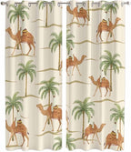 2 Panel Kitchen Cafe Curtains, Date Coconut Tree Sunlight Filtering Nature Air Through, Home Decor Window Covering Tier Curtains for Living Room 104W x 96L inch Desert Camels Botanical Tropical Beige