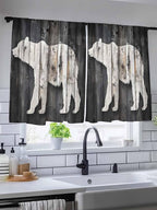 Sheer Curtains 45 Inch Length, White Brown Bear Semi Sheer Curtains Light Filtering Window Treatment, Farmhouse Country Vintage Wood Grain Privacy Voile Drapes for Living Room Bedroom 52x45 Inch