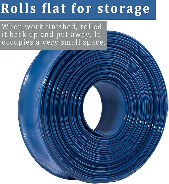 Pool Backwash Hose 1 1/2 inch × 25 ft Thicken Blue Water Discharge Pipe Lay Flat Tubing Hose for Backwash Pool Filter, Drain Pool Pond Water (1.5in-25ft, Vinyl Tubing)