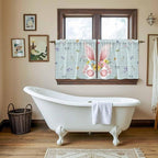 Easter Kitchen Tier Curtains 36 Inch Long 2 Panel Set,Rod Pocket Half Window Curtains Over Sink,Spring Rabbits Ears Feet Flowers Wooden Grain Light Filtering Short Drapes Cafe 27.5"W x 36"L