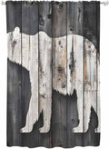 Sheer Curtains 72 Inches Long, White Brown Bear Semi Sheer Curtains Light Filtering Window Treatment, Farmhouse Country Vintage Wood Grain Privacy Voile Drapes for Living Room Bedroom 52x72 Inch
