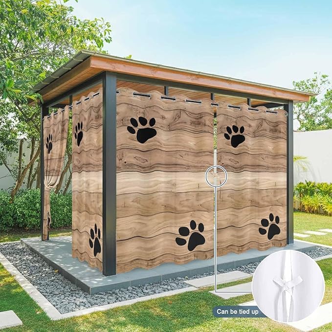 Wood Grain Outdoor Curtains for Patio Claws Animals Wooden Brown Waterproof Outside Curtains with Grommet Top Weatherproof Curtain for Cabana Pergola Gazebo, 2 Pack, 54" W x 108" L
