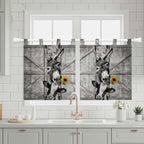 Funny Farm Animals Kitchen Curtains 36 Inch Length, Small Window Curtains Tab Top, Vintage Barn Grey Sunflowers Light Filtering Short Window Treatments Tier Drapes 27.5"x36" 2 Panel