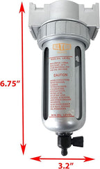 3/8" NPT MID FLOW Particulate Filter/Water Trap For Air Compressor Compressed Air Lines, 5u With Poly Bowl And Metal Bowl Guard (MANUAL DRAIN)