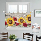 Red Yellow Sunflowers Kitchen Curtains 36 Inch Length, Small Window Curtains Tab Top, Retro Rustic Barn Doors Butterfly Brown Light Filtering Short Window Treatments Tier Drapes 27.5"x36" 2 Panel