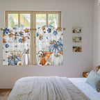 Thanksgiving Pumpkin Kitchen Curtains 45 Inch Long 2 Panel Set, Rod Pocket Window Treatment, Fall Maple Leaf Daisy Wooden Grain Light Filtering Panels Short Drapes for Bathroom Camper 42"W x 45"L
