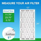 LotFancy 12x24x1 Air Filter MERV 8 6-Pack, Electrostatic Pleated Furnace & AC Filter, Captures Dust, Pet Hair, Pollen, Actual Size: 11.75"x23.75"x0.75"
