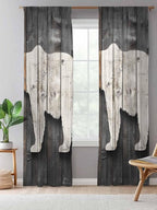 Sheer Curtains 84 Inches Long, Vintage White Brown Bear Semi Sheer Curtains Light Filtering Window Treatment, Retro Country Rustic Wood Grain Privacy Voile Drapes for Living Room Bedroom 52x84 Inch