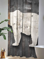 Sheer Curtains 96 Inches Long, Vintage White Brown Bear Semi Sheer Curtains Light Filtering Window Treatment, Retro Country Rustic Wood Grain Privacy Voile Drapes for Living Room Bedroom 52x96 Inch