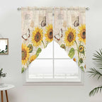 Yellow Sunflowers Swag Valances for Windows, Country Farm Butterfly Flower Light Beige Rod Pocket Kitchen Curtains Valance, Kitchen Window Curtains Swag for Cafe Living Room, 2 Panels, 36x45 inch